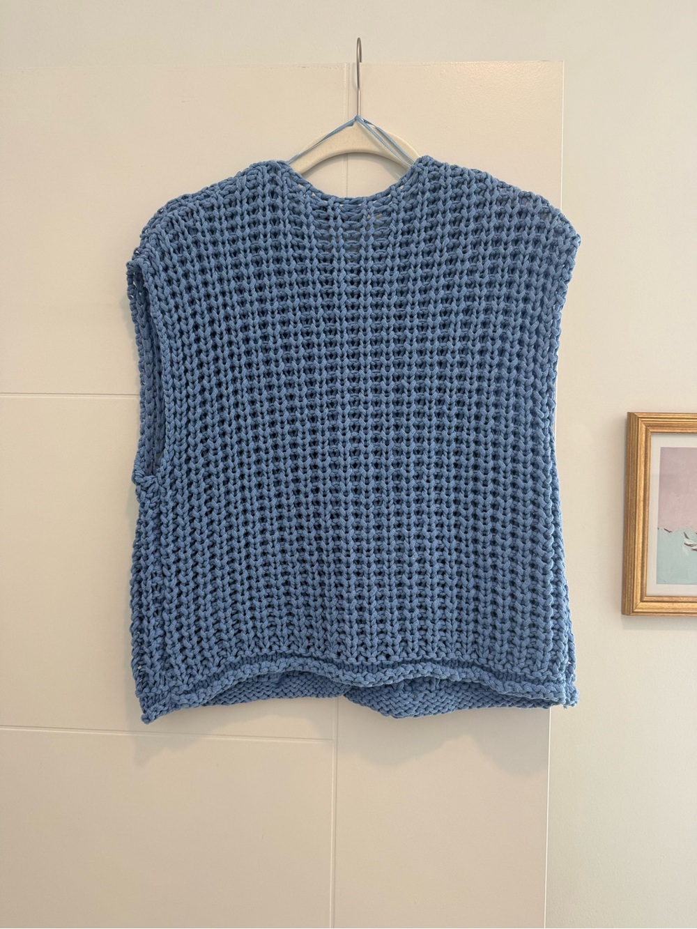 Zara Chunky Knit Blue Button Vest - Picture 2 of 3